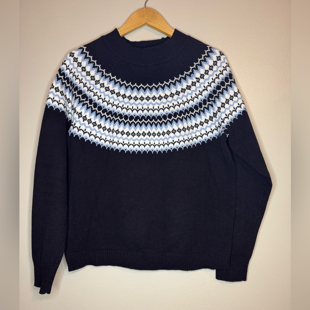 BCBGeneration Navy Fair Isle Knit Sweater Women's Medium